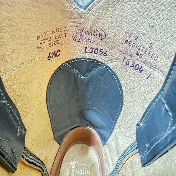 Justin Roper Cowboy Boots 3025 Gray Men 6.5C Made in USA VTG Y2K 87' Stock